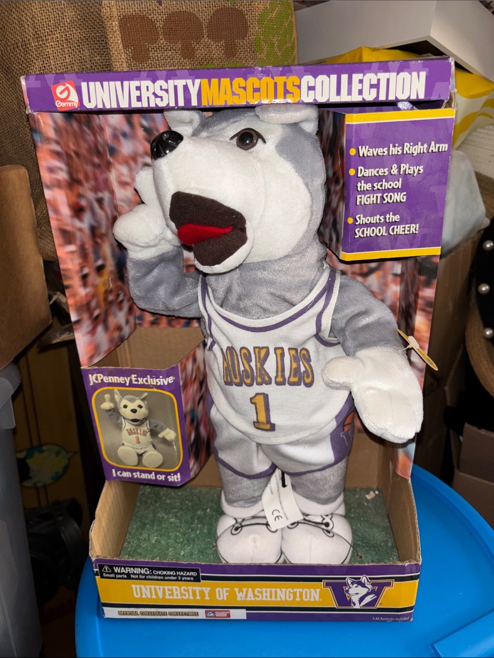 Gemmy Gray, Purple & White Husky Mascot Plush
